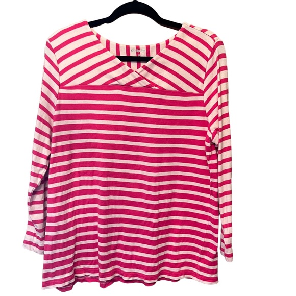 Kim Rogers Women’s Criss Cross V-Neck Top Pink Stripe Sz Medium - Picture 1 of 6